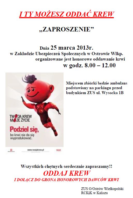 plakat zbiorka krwi ostrow wielkopolski igo-info