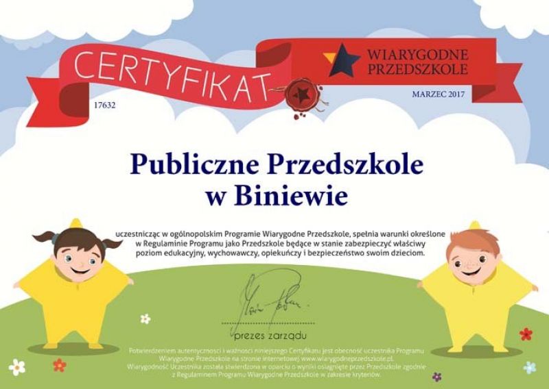 Wyróżnienie dla przedszkola w Biniewie