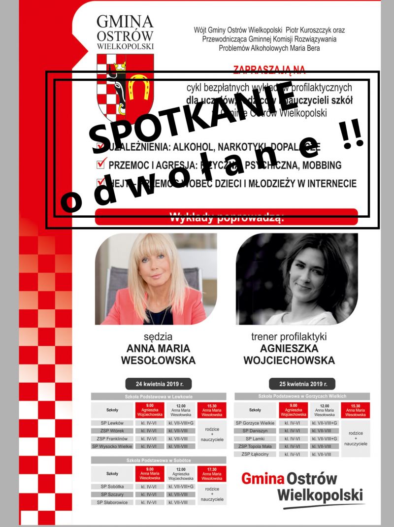 Wykłady profilaktyczne zostają ODWOŁANE!