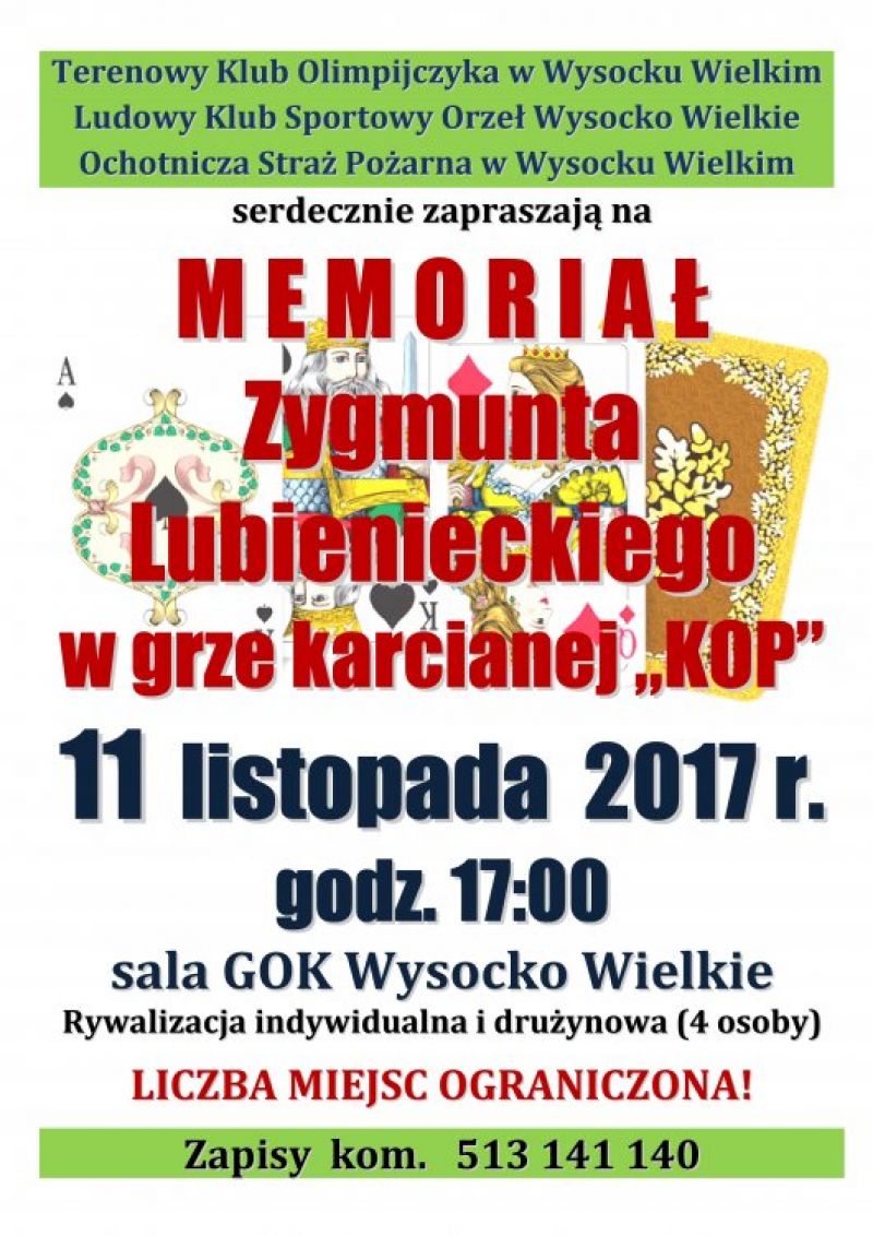 Memoriał Zygmunta Lubienieckiego w grze karcianej &quot;KOP&quot;